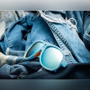 Goodr Limited Edition Super Fly Denim Aviator Glasses Denim Blue